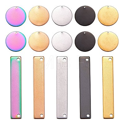 20Pcs 10 Style 304 Stainless Steel Flat Round Pendants & Rectangle Connector Charms FIND-SZ0002-35-1