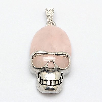 Personalized Retro Halloween Skull Jewelry Bezel Natural & Synthetic Mixed Gemstone Pendants G-M038-01-1