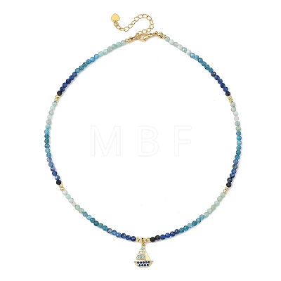 Gradient Color Brass Micro Pave Cubic Zirconia Sailboat Pendant Natural Apatite & Kyanite & Amazonite & Pearl Beaded Necklaces for Women NJEW-JN06242-1