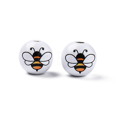 Bees Theme Printed Wooden Beads WOOD-D006-05-1