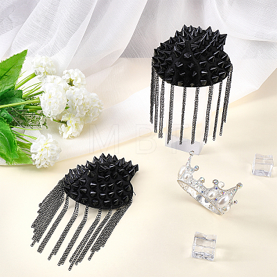 2Pcs Felt & CCB Plastic & Alloy & Iron Curb Chain Tassel Rivet Epaulettes AJEW-WR0003-79-1
