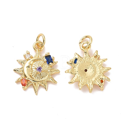 Sun with Moon Brass Micro Pave Colorful Cubic Zirconia Pendants KK-G406-37G-1