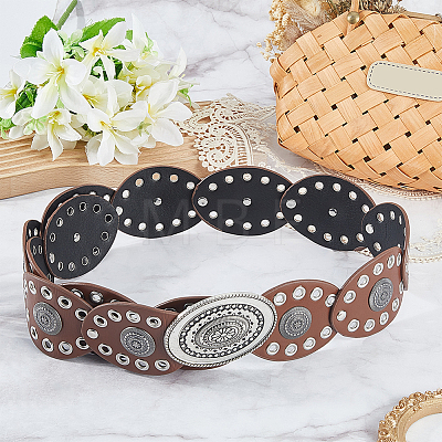 Vintage Alloy & PU Leather Oval Coin Waist Belts AJEW-WH20128-038B-1-1