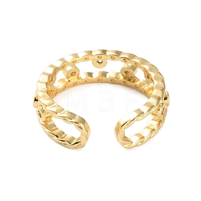 Rack Plating Brass Micro Pave Cubic Zirconia Open Cuff Rings for Women RJEW-U026-03G-01-1