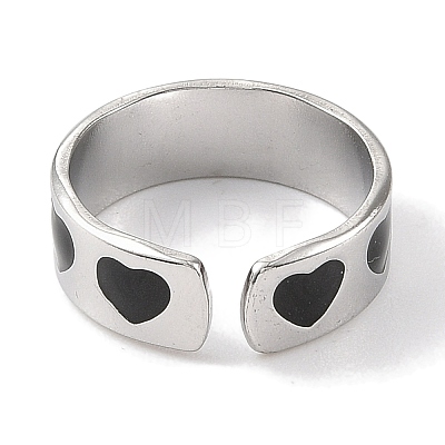 Heart 304 Stainless Steel Enamel Open Cuff Rings for Women RJEW-F166-28P-01-1