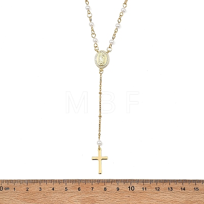 304 Stainless Steel Paperclip Chain and Shell Pearl Rosary Bead Necklaces NJEW-JN06248-1