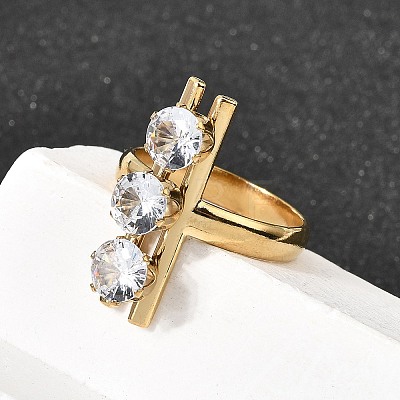 304 Stainless Steel Micro Pave Cubic Zirconia Open Cuff Rings for Women RJEW-K258-12B-G-1