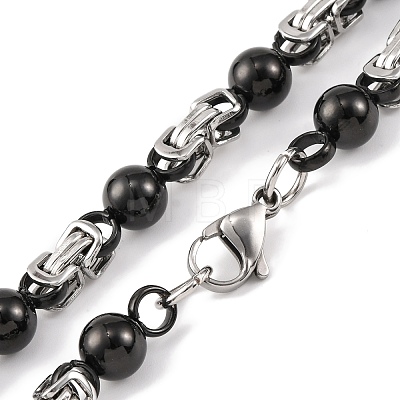 201 Stainless Steel Round Ball Links Chain Necklace NJEW-F222-38EBP-06-1