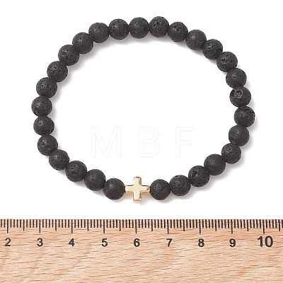 Natural Lava Rock Round Beads Stretch Bracelets BJEW-JB13512-1