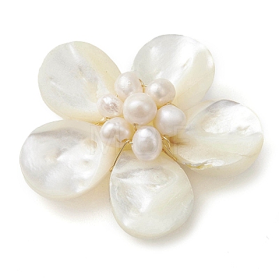 Natural Pearl & Shell Links Connector Charms PALLOY-JF02636-01-1