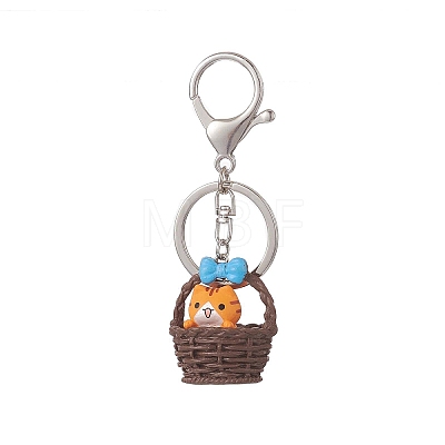 Flower Basket Kitten Opaque Resin Keychains KEYC-JKC00460-1
