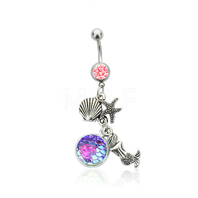 316L Surgical Stainless Steel Mermaid Starfish Dangle Belly Rings WG35D2C-15-1