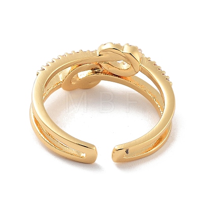 Brass with Cubic Zirconia Open Cuff Rings RJEW-B053-08-1