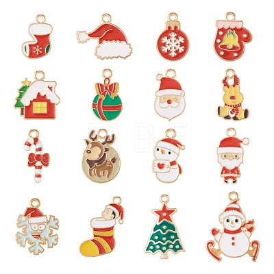  32Pcs 16 Styles Christmas Theme Alloy Enamel Pendants ENAM-TA0001-64-1