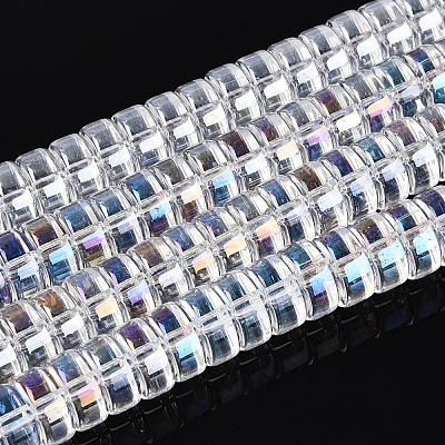 AB Color Plated Transparent Glass Beads Strands GLAA-T026-4x8mm-T06-1