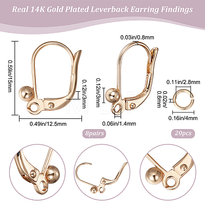 8 Pairs Brass Leverback Earring Findings KK-BBC0009-13-1