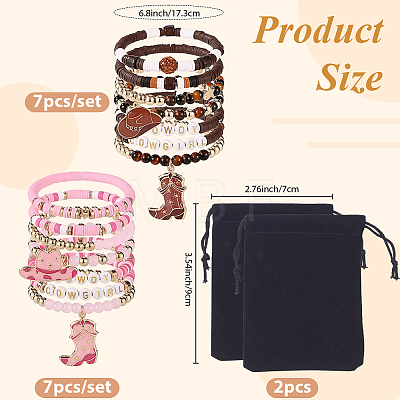2Bags 2 Colors Boot Western Cowgirl Style Polymer Clay Heishi & CCB Plastic & Natural Rose Quartz Beaded Bracelets BJEW-PA0001-08-1