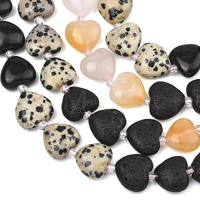 Gradient Color Natural Lava Rock & Pink Aventurine & Topaz Jade & Dalmatian Jasper & Black Obsidian Beads Strands G-B185-A01-1