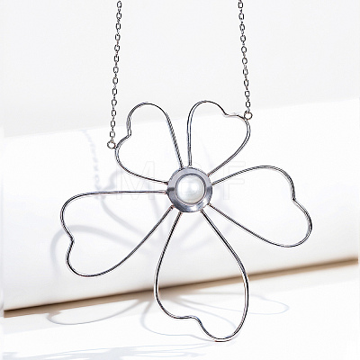 Elegant Stainless Steel & Imitation Pearl Hollow Flower Pendant Necklaces for Women TN2016-2-1
