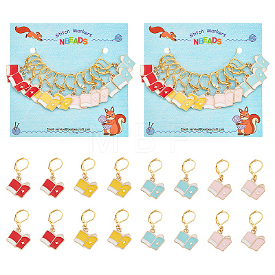 12Pcs 4 Colors Alloy Enamel Book Charm Locking Stitch Markers HJEW-PH01639-1