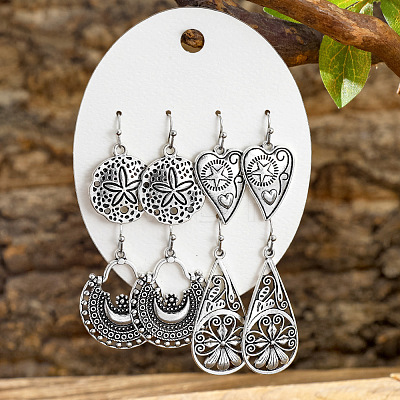 4 Pairs Zinc Alloy Dangle Earrings FS-WG0AE12-07-1