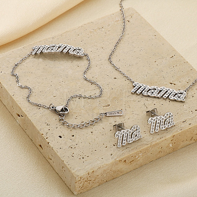 Mother's Day 304 Stainless Steel Crystal Rhinestone Bracelets & Earrings & Necklaces FS-WG743BF-02-1