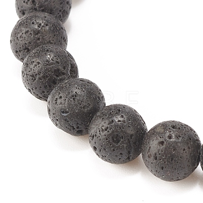 Natural Lava Rock Stretch Bracelet with Alloy Shell BJEW-JB08190-02-1