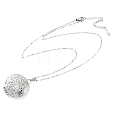 Anti-Tarnish 304 Stainless Steel Flat Round Locket Pendant Cable Chain Necklaces for Women NJEW-M050-04A-P-1