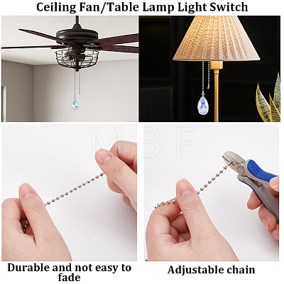 3Pcs 3 Styles Glass Charms Ceiling Fan Pull Chain Extenders HJEW-SP0001-81-1