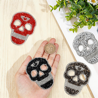 8Pcs 4 Styles Skull Hotfix Rhinestone (Hot Melt Adhesive On The Back) DIY-GF0014-21-1