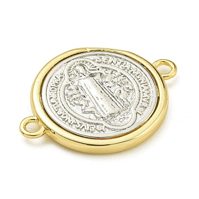 Rack Plating Brass Saint Benedict Medal Connector Charms KK-Z067-08G-02-1