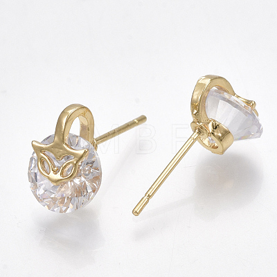Brass Cubic Zirconia Stud Earrings KK-S348-361-1