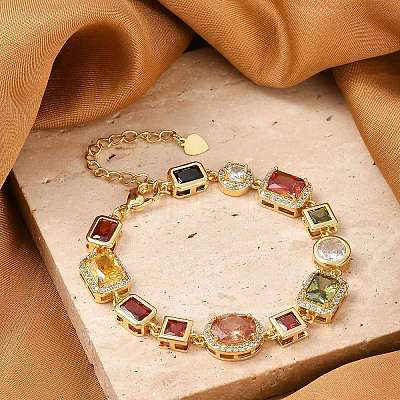 Brass Micro Pave Clear Cubic Zirconia Bracelets for Women BJEW-M047-04G-1