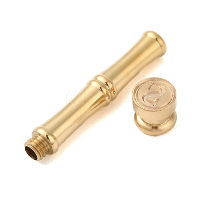 Golden Tone Brass Wax Seal Stamp Head with Bamboo Stick Shaped Handle STAM-K001-05G-S-1