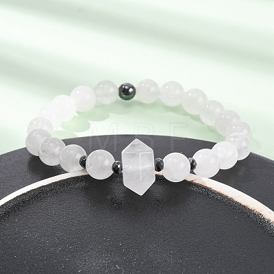 Natural Quartz Crystal Beaded Stretch Bracelet for Women BJEW-A145-01H-1