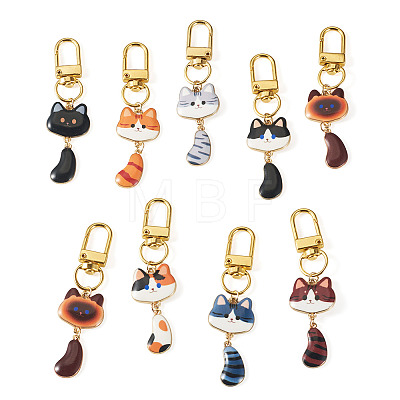 10Pcs Cat Alloy Enamel Pendant Decorations HJEW-TAC0178-1