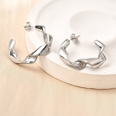 304 Stainless Steel Twist C-Shaped Stud Earrings EJEW-A139-01P-1