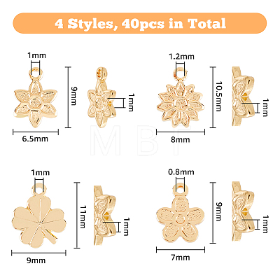 40Pcs 4 Style Rack Plating Brass Charms KK-FH0005-57-1