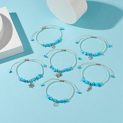 Ocean Theme Synthetic Turquoise Anklets Set AJEW-AN00506-1