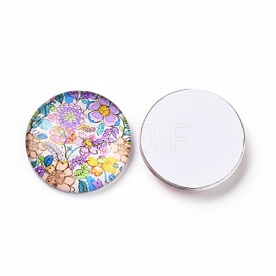 Half Round/Dome Floral Printed Glass Cabochons X-GGLA-A002-25mm-UU-1