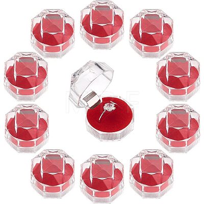 40Pcs Octagon Transparent Plastic Ring Boxes CON-CA0001-020-1