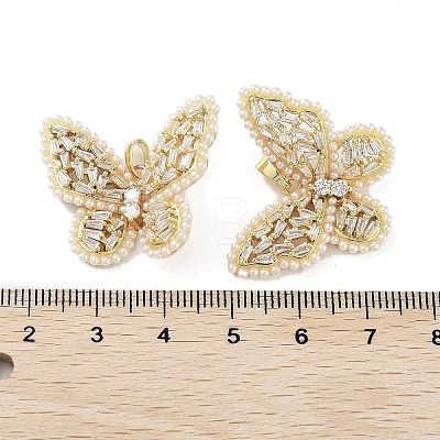 Rack Plating Brass Micro Pave Clear Cubic Zirconia with Plastic Imitation Pearl Pendants KK-G482-03G-1