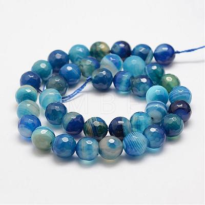 Faceted Natural Striped Agate/Banded Agate Beads Strands G-F447-8mm-H04-1