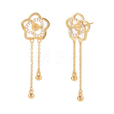 Brass Micro Pave Clear Cubic Zirconia Stud Earring Findings KK-S364-132-1