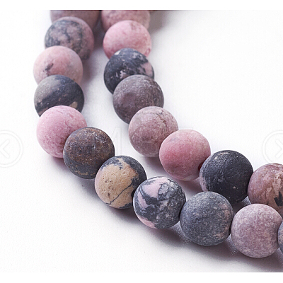 Frosted Natural Rhodonite Round Bead Strands X-G-E487-12-6mm-1