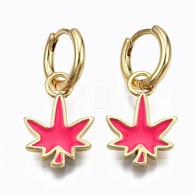 Brass Enamel Huggie Hoop Earrings EJEW-T014-28G-04-NF-1