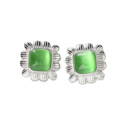 304 Stainless Steel Square Stud Earrings for Women EJEW-Z068-02P-1