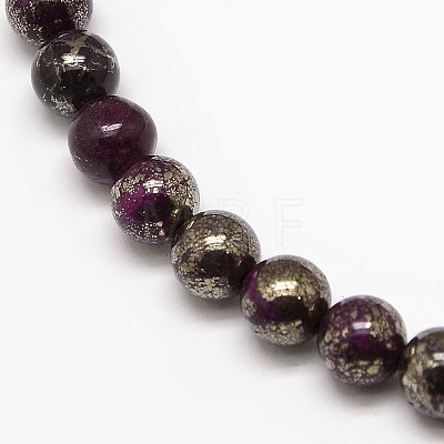 Electroplate Gemstone Natural Pyrite Round Beads Strands G-L129-6mm-02-1