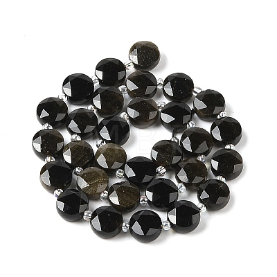 Natural Golden Sheen Obsidian Bead Strands G-C116-A07-01-1