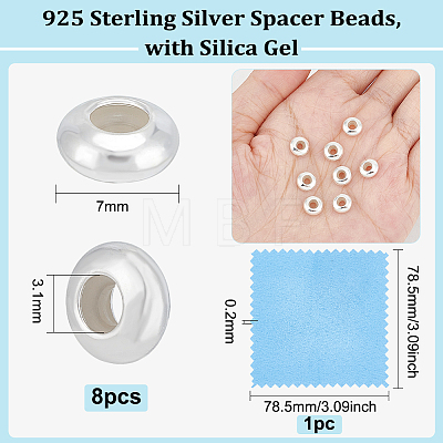 BENECREAT 8Pcs 925 Sterling Silver Spacer Beads STER-BC0001-78-1